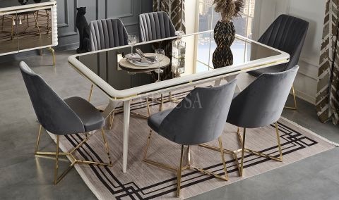 Medusa Home Mobilya - Asel Beyaz Yemek Masası - Sabit Yemek Masaları